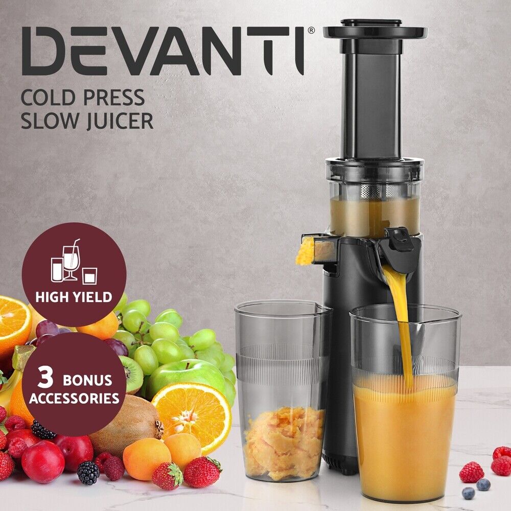 Devanti Slow Juicer Cold Press Fruit Juice Extractor 130W Black