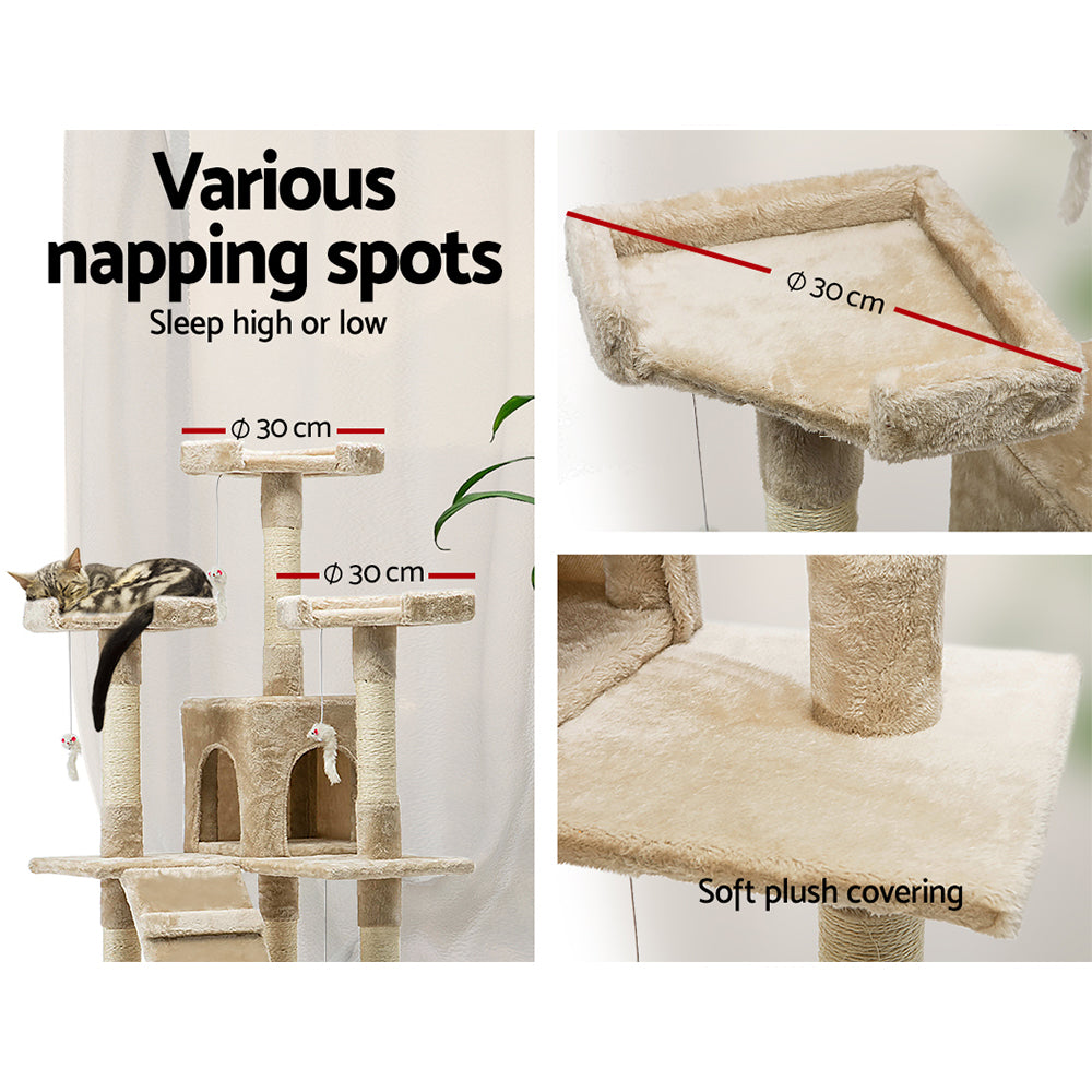 i.Pet Cat Tree 180cm Tower Scratching Post Scratcher Wood Condo House Toys Beige