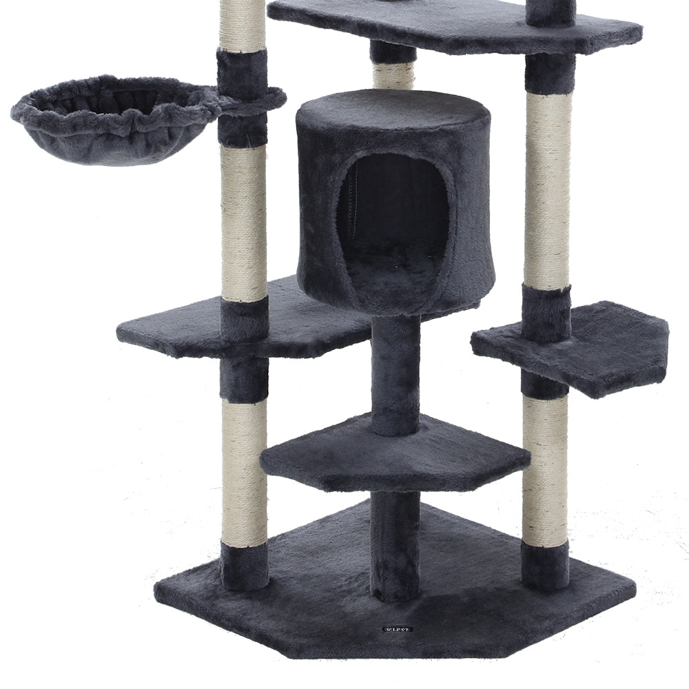 i.Pet Cat Tree 203cm Tower Scratching Post Scratcher Condo Trees House Bed Grey