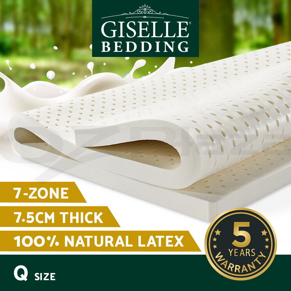 Giselle Bedding 7 Zone Latex Mattress Topper Underlay 7.5cm Queen Mat Pad Cover