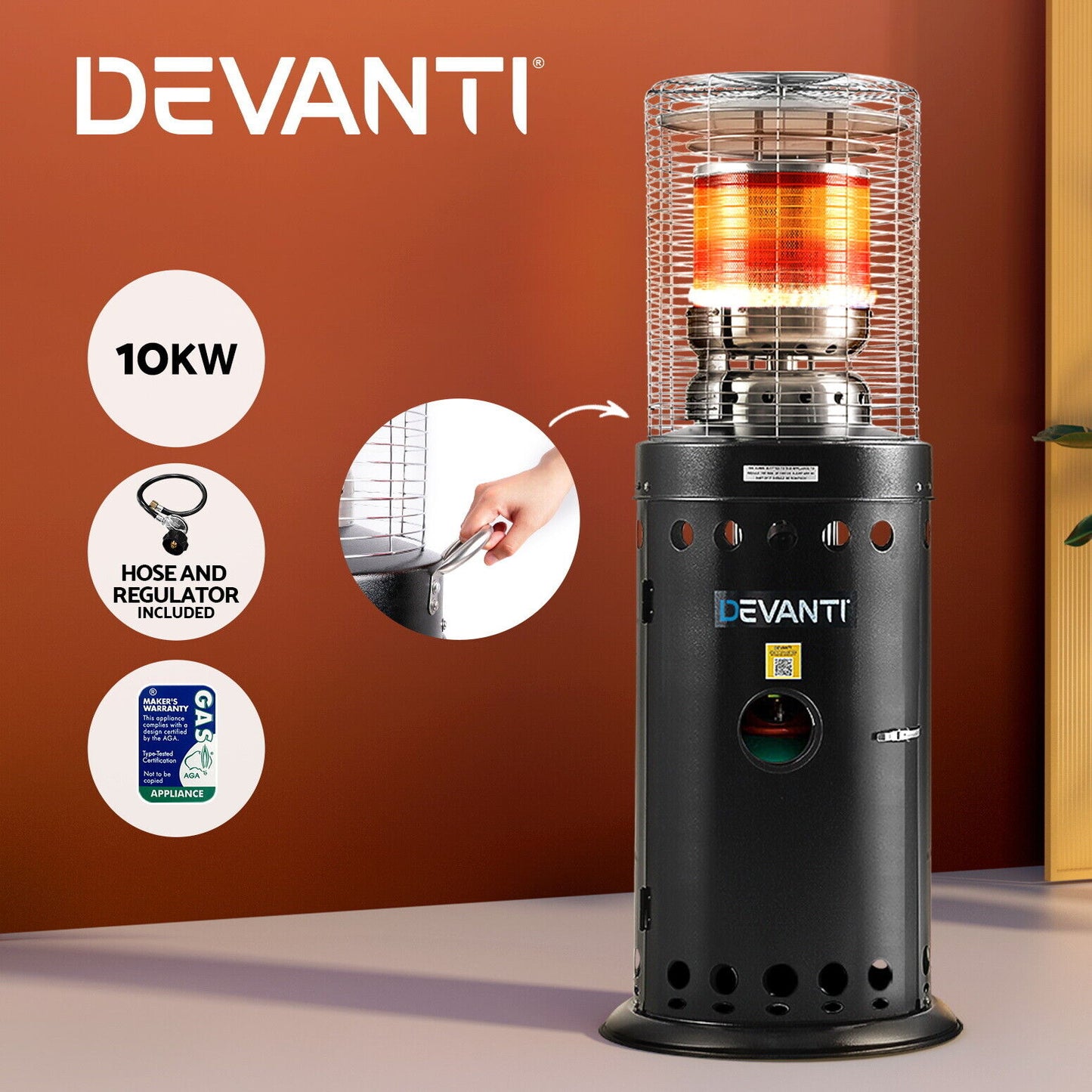 Devanti Gas Patio Outdoor Heater Propane Butane LPG Portable Heater Stand Steel Black