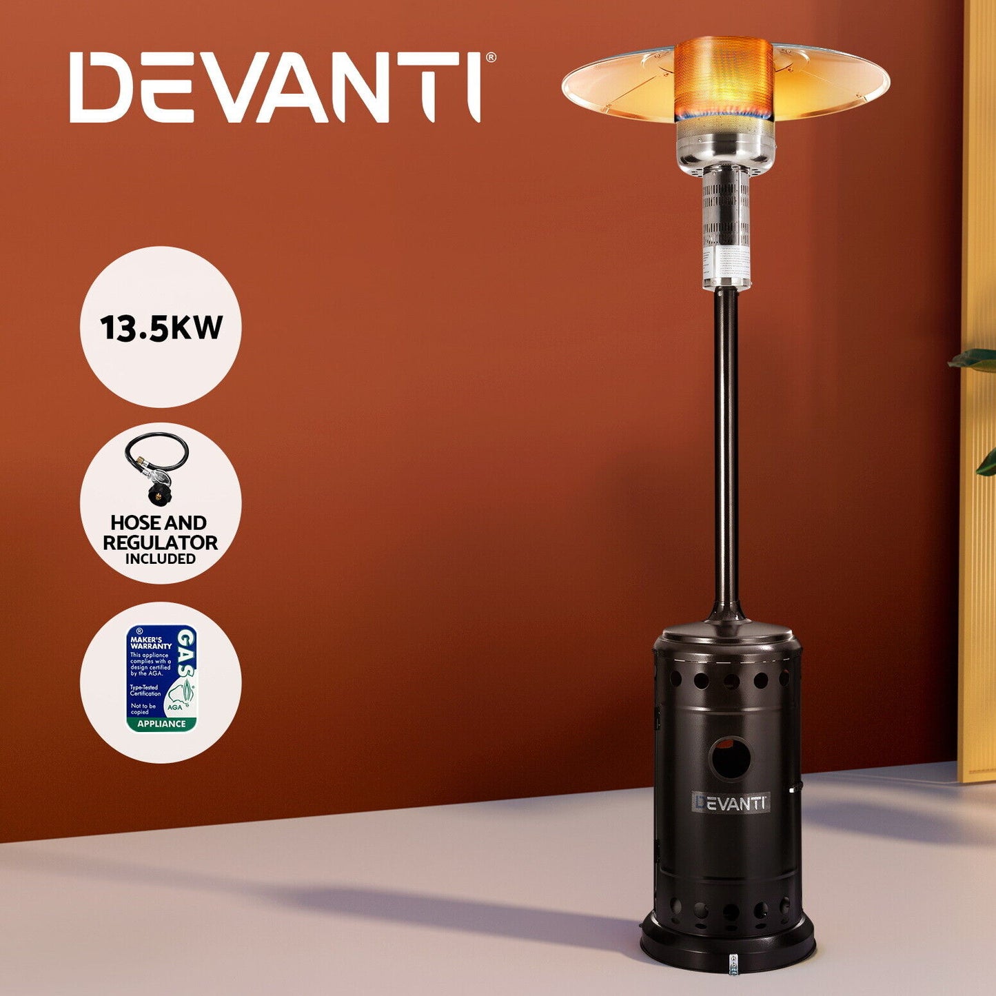 Devanti Portable Gas Patio Heater - Black and Silver