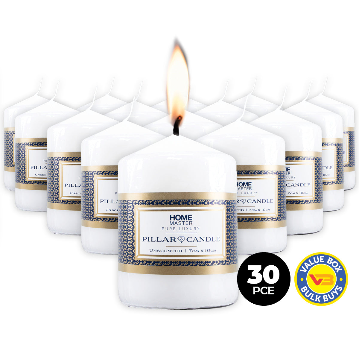 Home Master 30PCE Pillar Candles White Home Décor Party Wedding 10cm