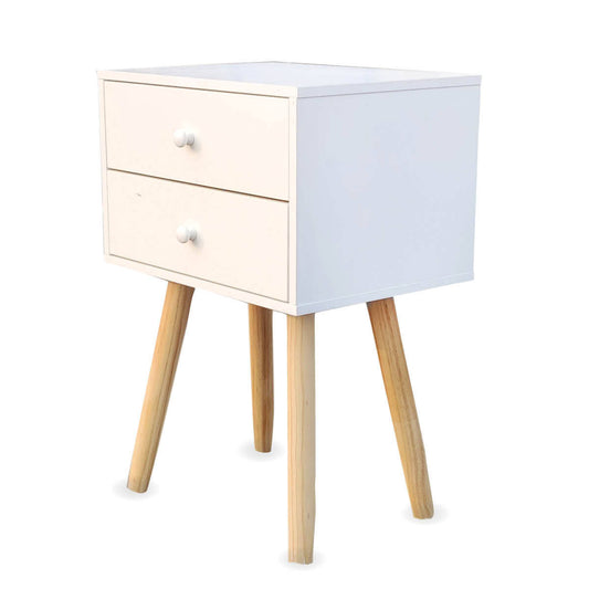 Home Master 2 Drawer Side Table Sleek Modern &amp; Stylish Neutral Design 61cm