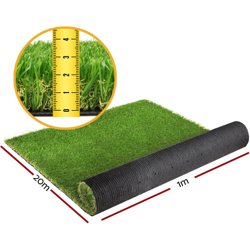 Primeturf Artificial Grass 30mm 1mx20m 20sqm Synthetic Fake Turf Plants Plastic Lawn 4-coloured