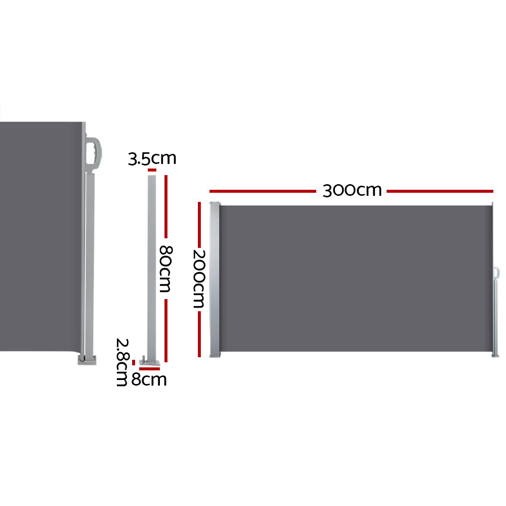 Instahut Retractable Side Awning Shade 2 x 3m - Grey