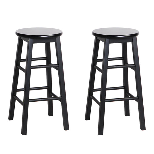 Artiss Set of 2 Beech Wood Backless Bar Stools - Black