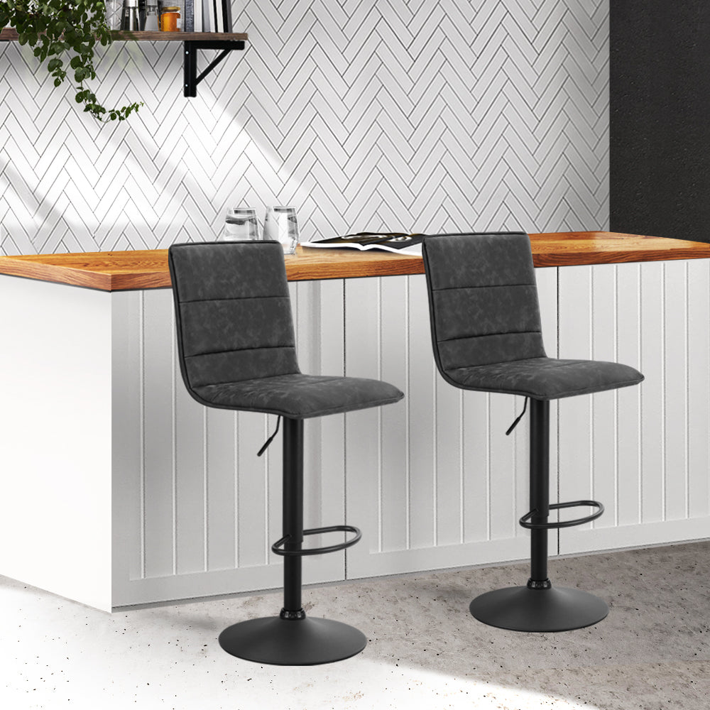 Artiss Set of 2 Bar Stools PU Leather Smooth Line Style - Grey and Black