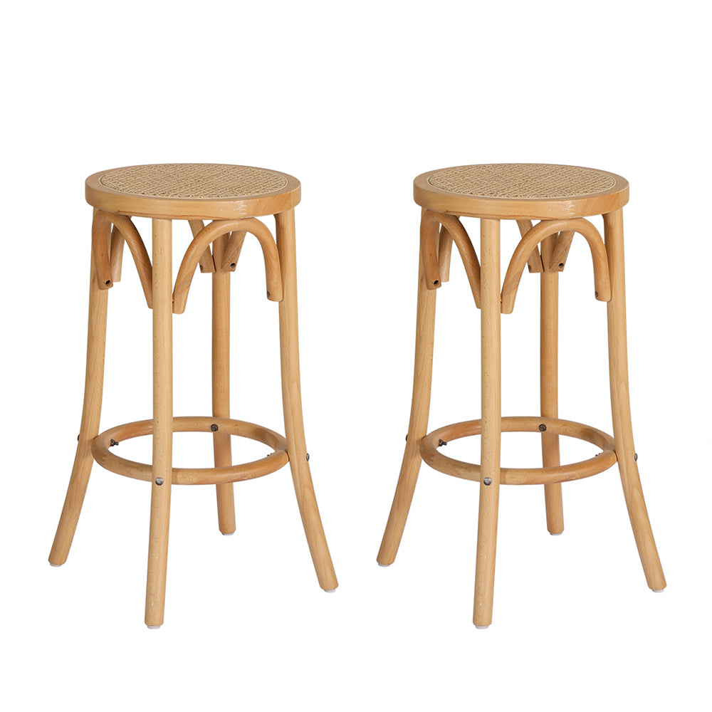 Artiss X2 Bar Stools Wooden Stool Counter Chair Kitchen Barstools Rattan Seat