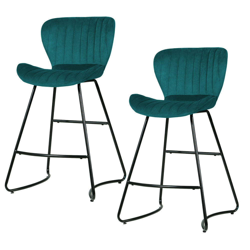 Artiss Set of 2 Bar Stools Kitchen Stool Velvet Dining Chairs Peacock Blue Barstool Chair