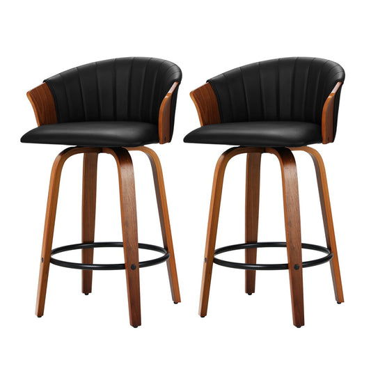 Artiss Set of 2 Bar Stools Kitchen Stool Wooden Chair Swivel Chairs Leather Black