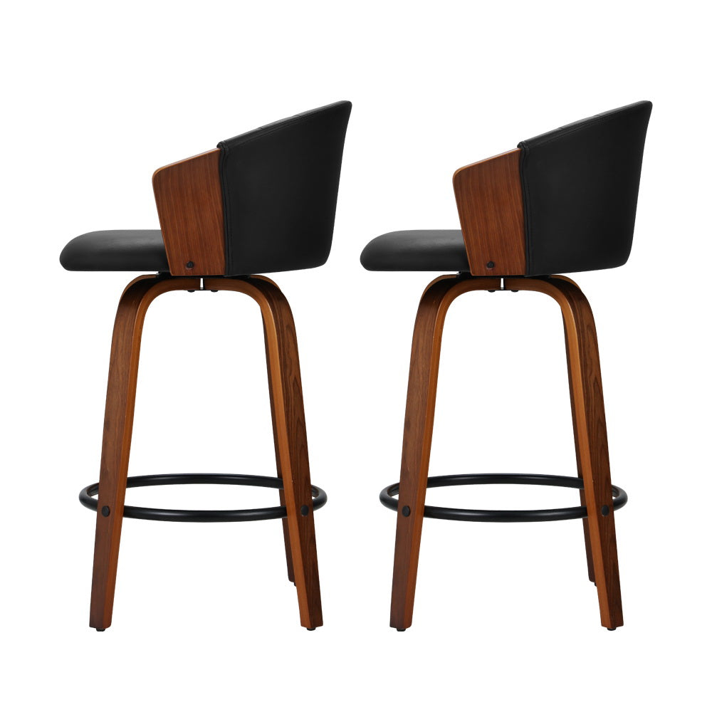 Artiss Set of 2 Bar Stools Kitchen Stool Wooden Chair Swivel Chairs Leather Black