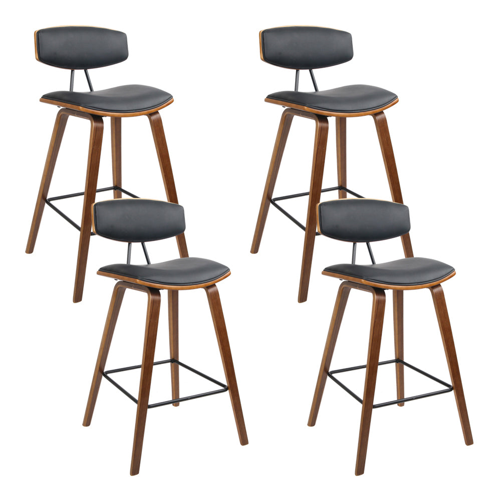 Artiss Set of 4 PU Leather Circular Footrest Bar Stools - Black