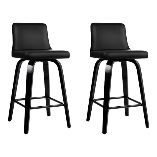 Artiss Set of 2 Wooden PU Leather Bar Stool - Black