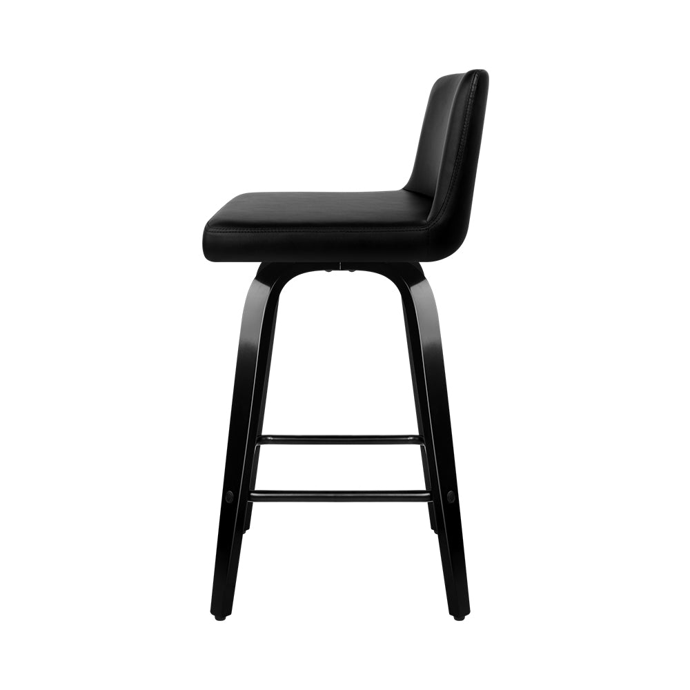 Artiss Set of 2 Wooden PU Leather Bar Stool - Black