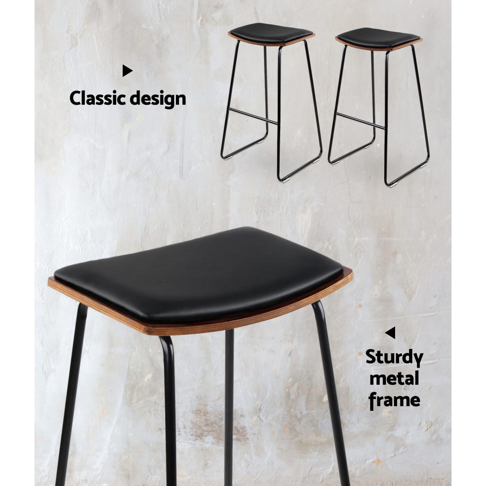 Artiss Set of 2 Backless PU Leather Bar Stools - Black and Wood