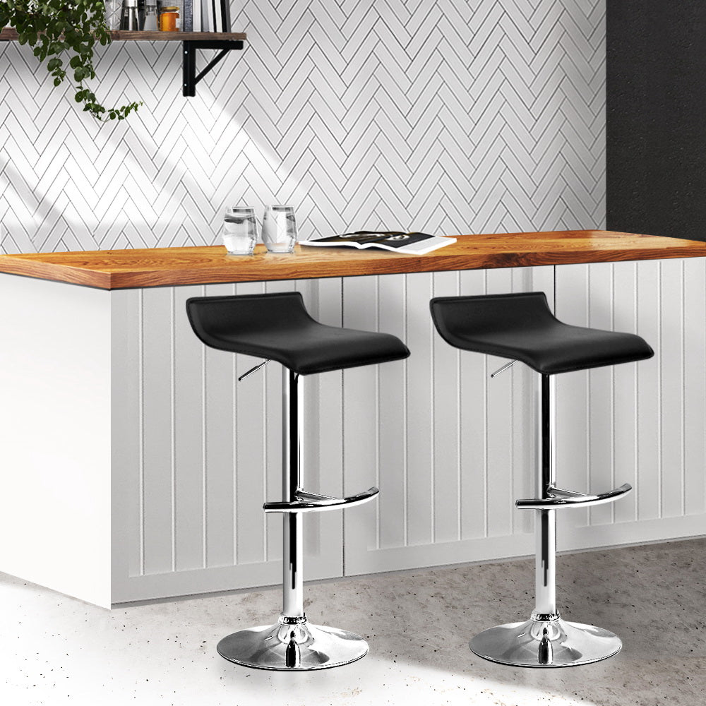 Artiss Set of 2 PU Leather Wave Style Bar Stools - Black