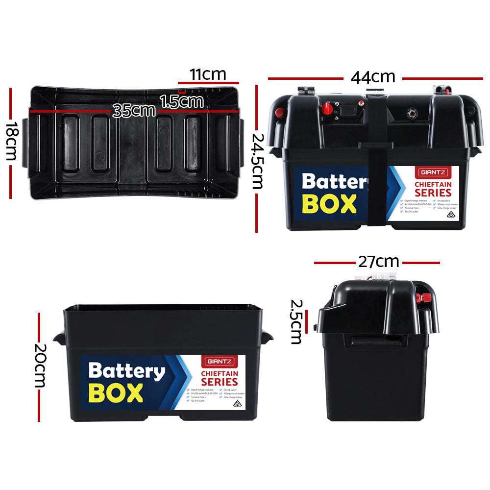 GIANTZ Battery Box 12V Camping Portable Deep Cycle AGM Universal Large USB Cig