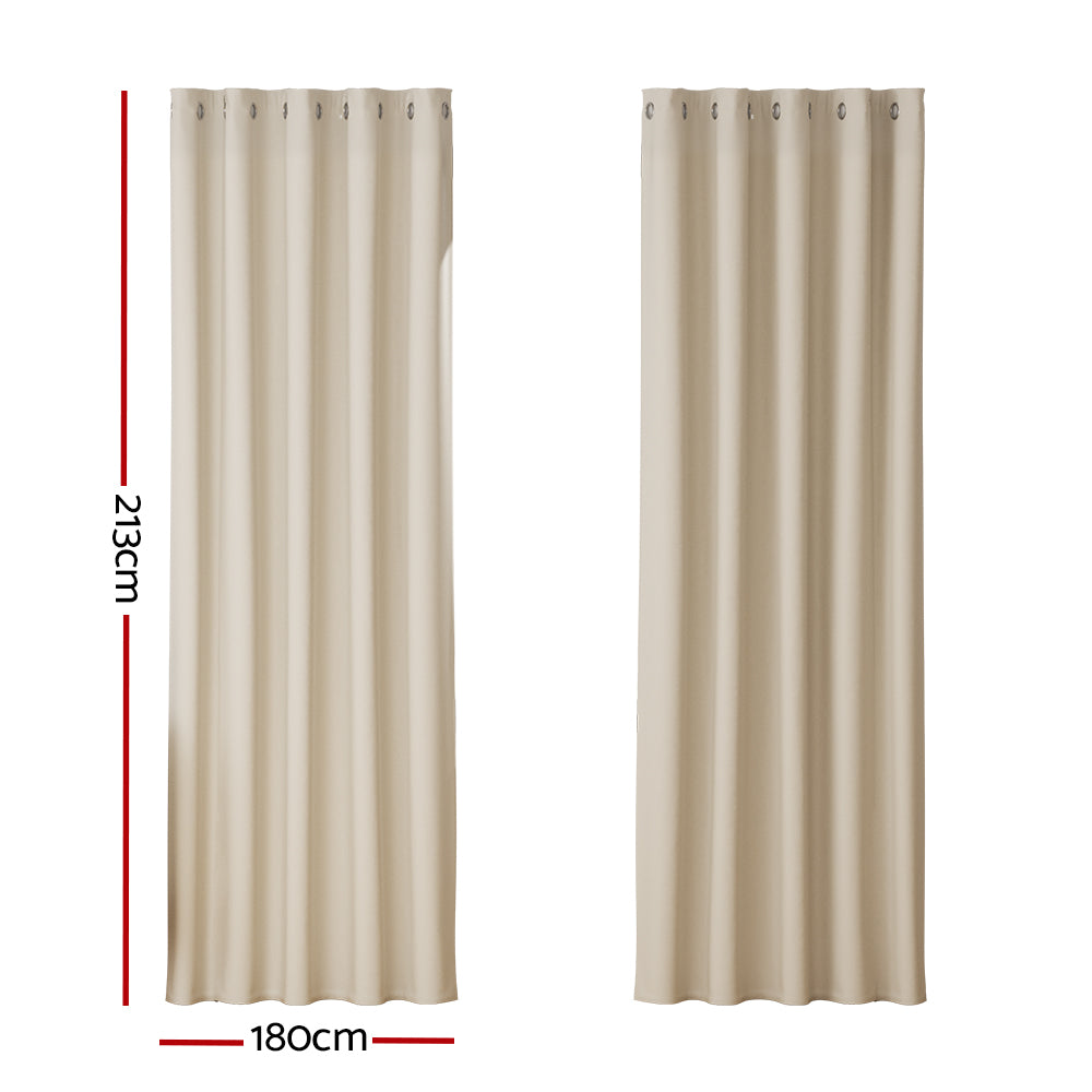 Artiss 2X Blockout Curtains Blackout Window Curtain Eyelet 180x213cm Beige