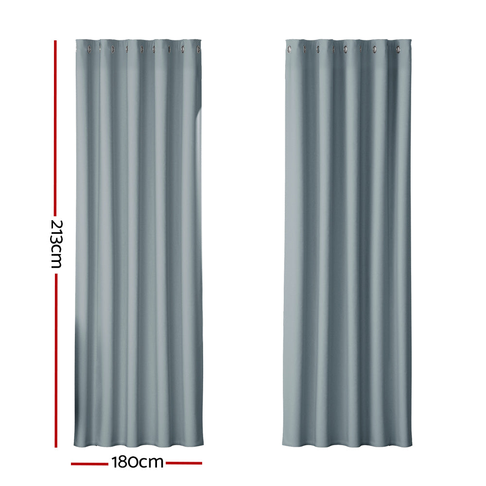 Artiss 2X Blockout Curtains Blackout Window Curtain Eyelet 180x213cm Grey