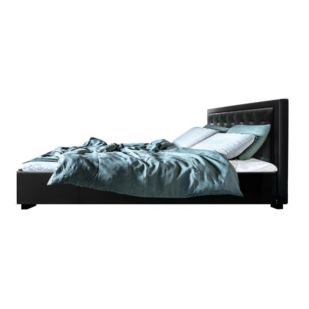 Artiss Tiyo Bed Frame PU Leather Gas Lift Storage - Black King