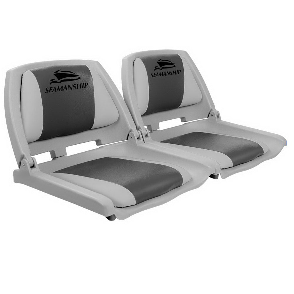 Seamanship Set of 2 Folding Swivel Boat Seats - Grey & Charcoal