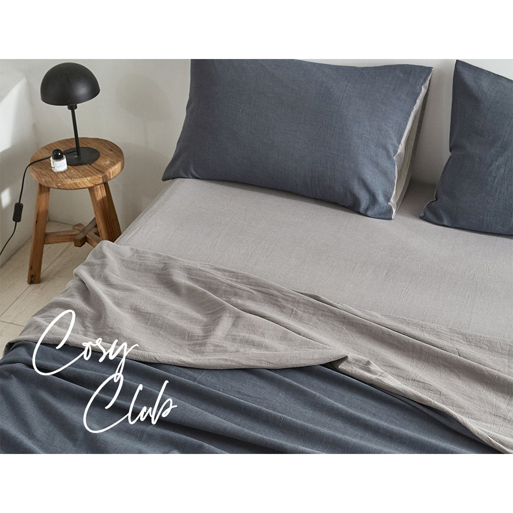 Cosy Club Sheet Set Cotton Sheets Double Dark Blue Grey