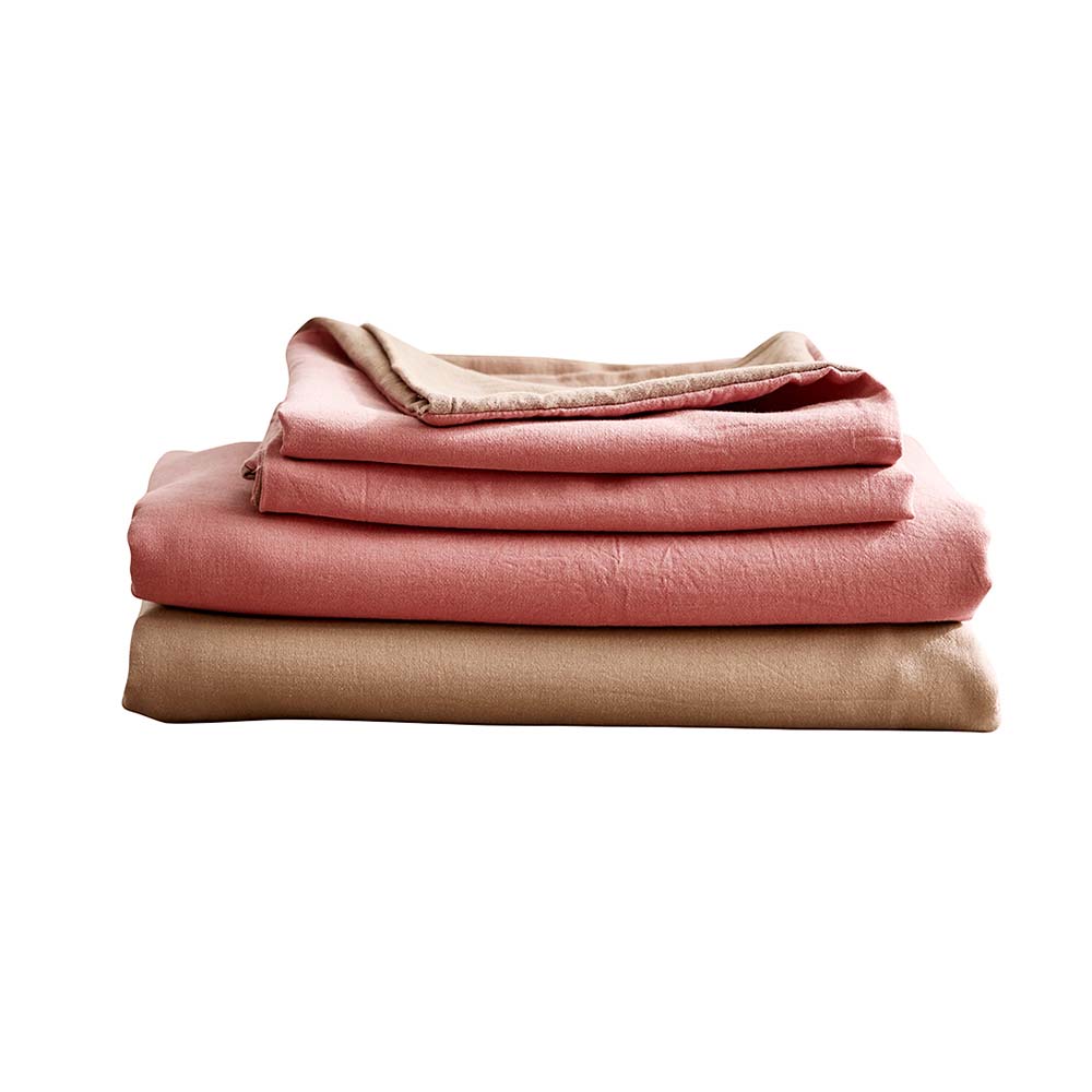 Cosy Club Washed Cotton Sheet Set Pink Brown Single