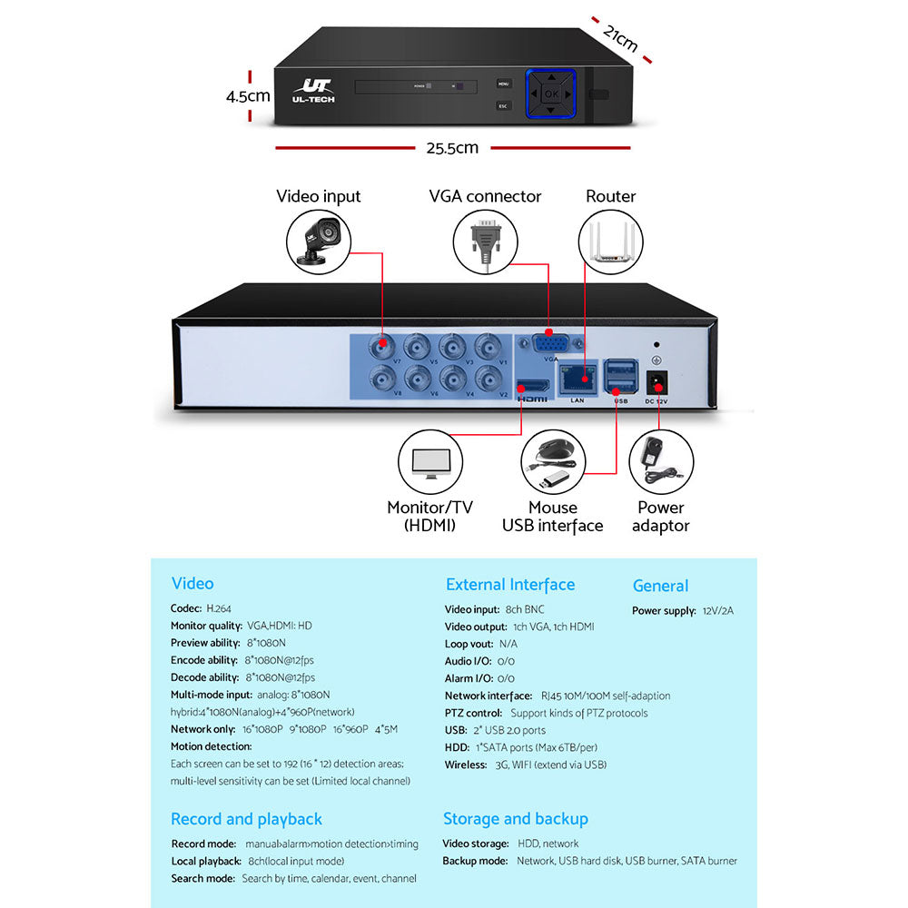 UL-tech CCTV Camera Home Security System 8CH DVR 1080P Cameras Outdoor Day Night