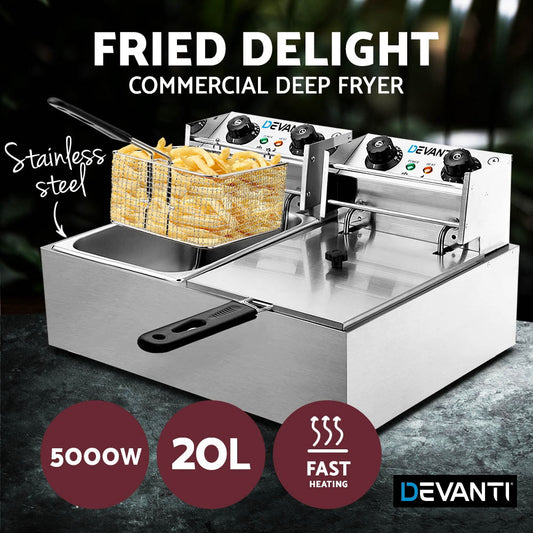 Devanti Electric Commercial Deep Fryer Twin Frying Basket Chip Cooker Kitchen