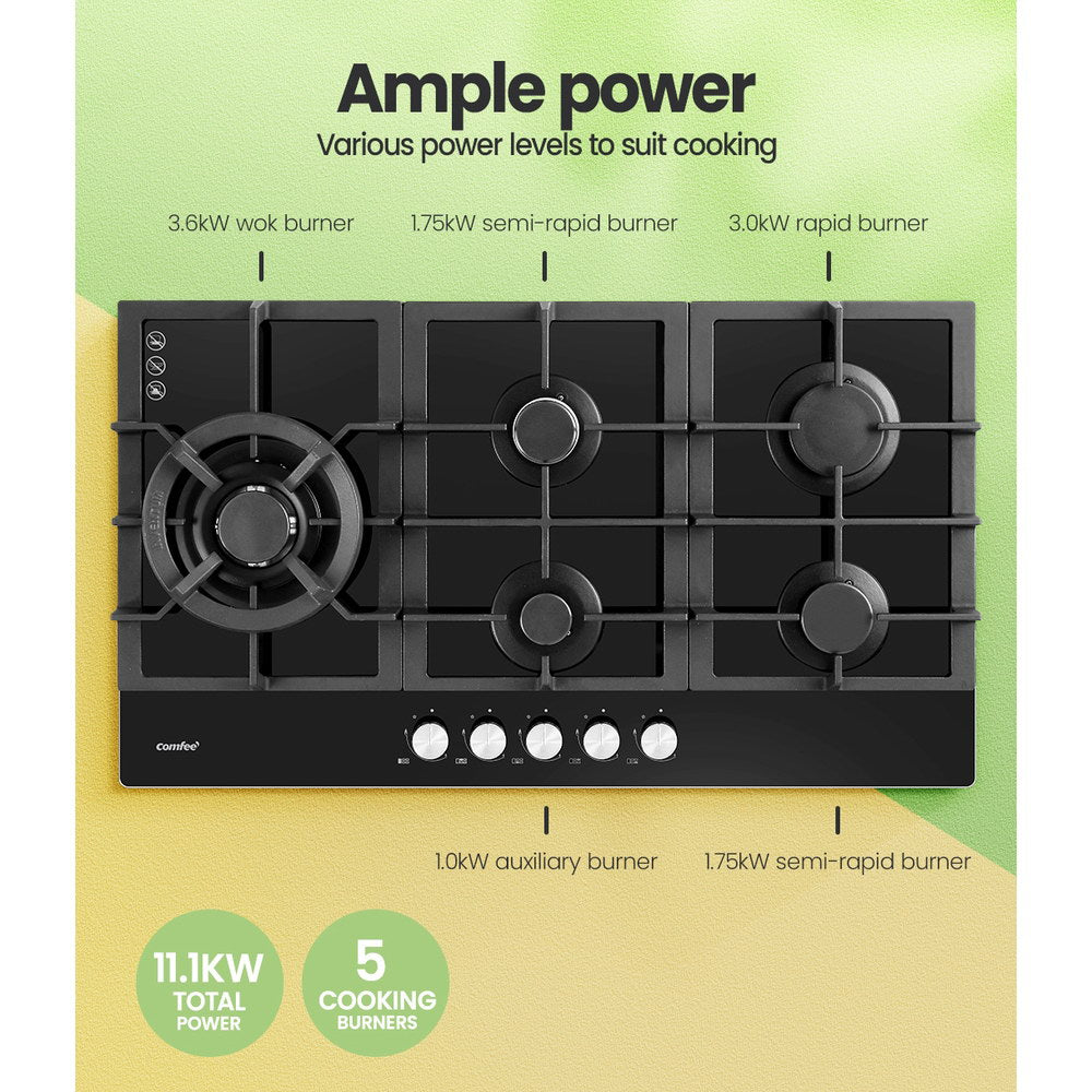 Comfee Gas Cooktop 5 Burner Kitchen Gas Hob Cook Top Trivets Stove Black NG LPG