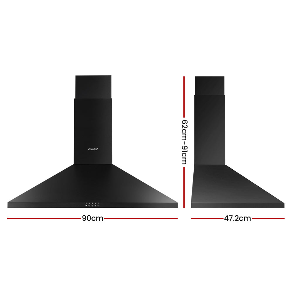 Comfee Rangehood 900mm Range Hood Home Kitchen Wall Mount Canopy 90cm Black