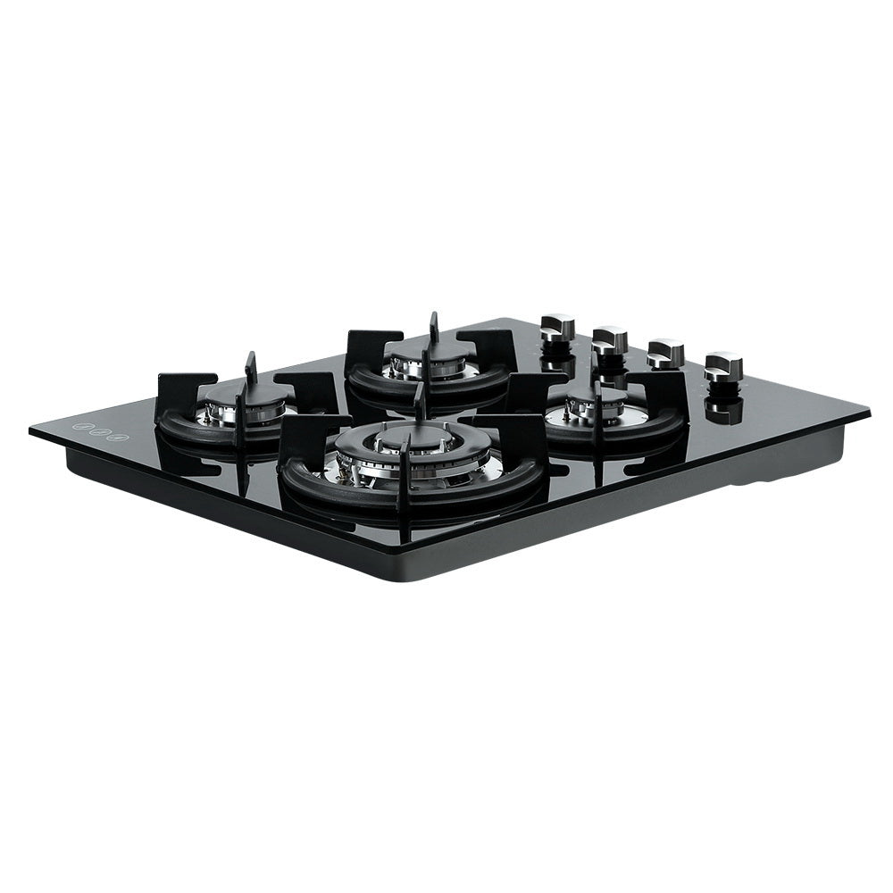 Devanti Gas Cooktop 60cm 4 Burner Glass Cook Top Cooker Stove Hob NG LPG Black