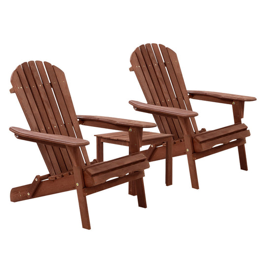 Gardeon 3PC Outdoor Setting Beach Chairs Table Wooden Adirondack Lounge Garden