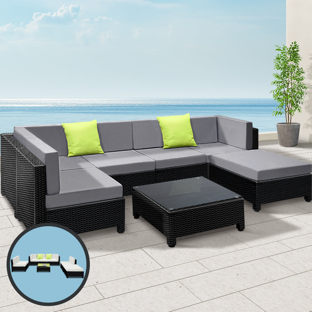 Gardeon 7PC Sofa Set Outdoor Furniture Lounge Setting Wicker Couches Garden Patio Pool