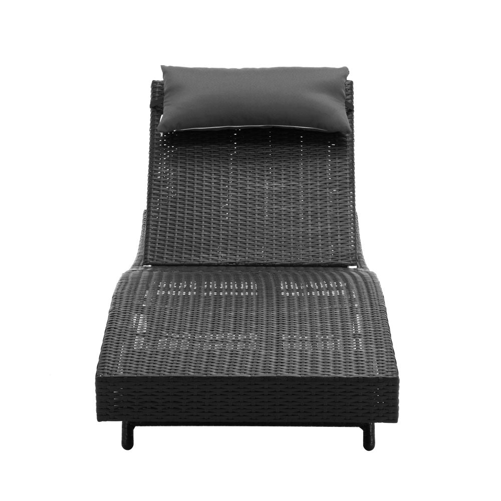 Gardeon Outdoor Sun Lounge Setting Wicker Lounger Day Bed Rattan Patio Furniture Black