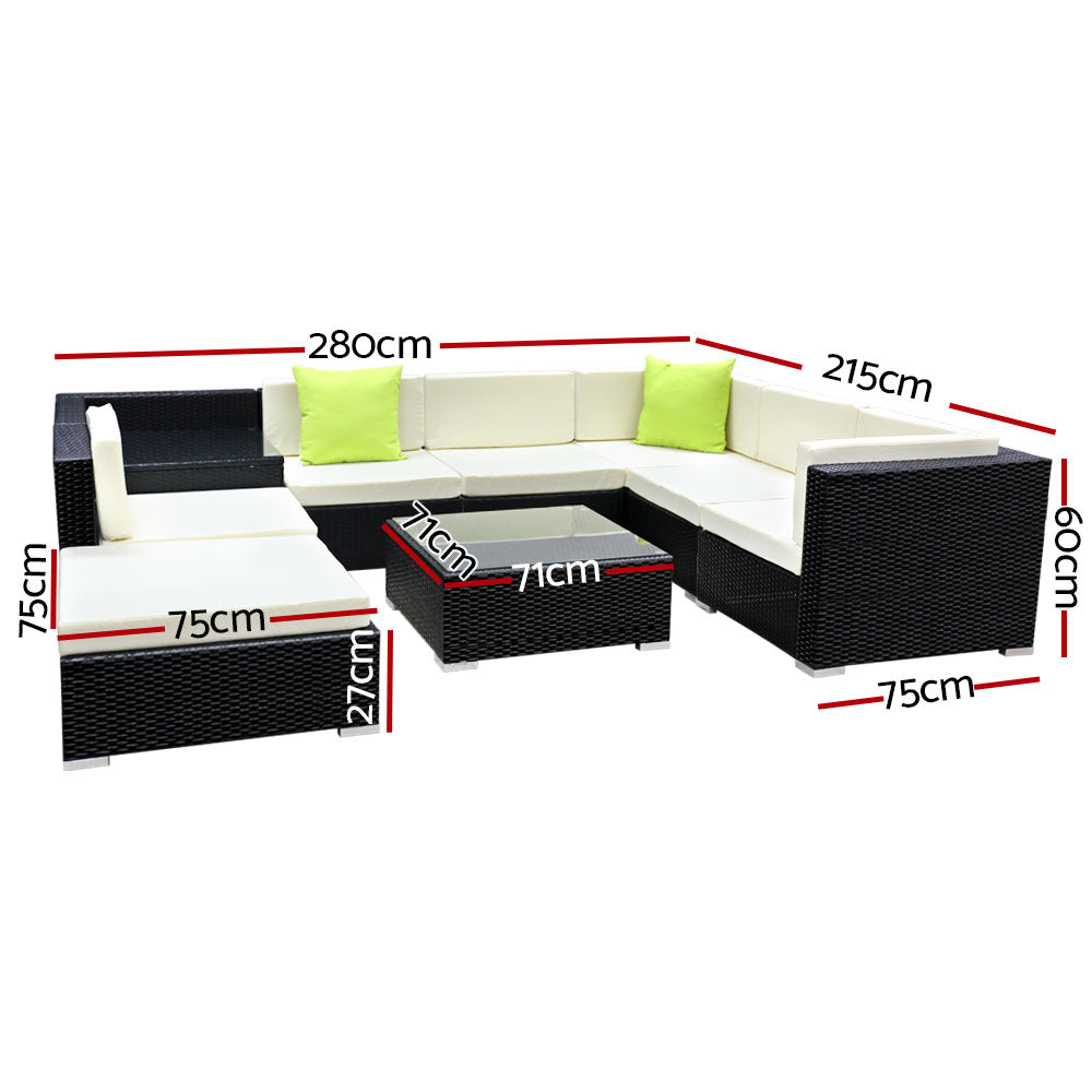 Gardeon 9PC Sofa Set with Storage Cover Outdoor Furniture Wicker