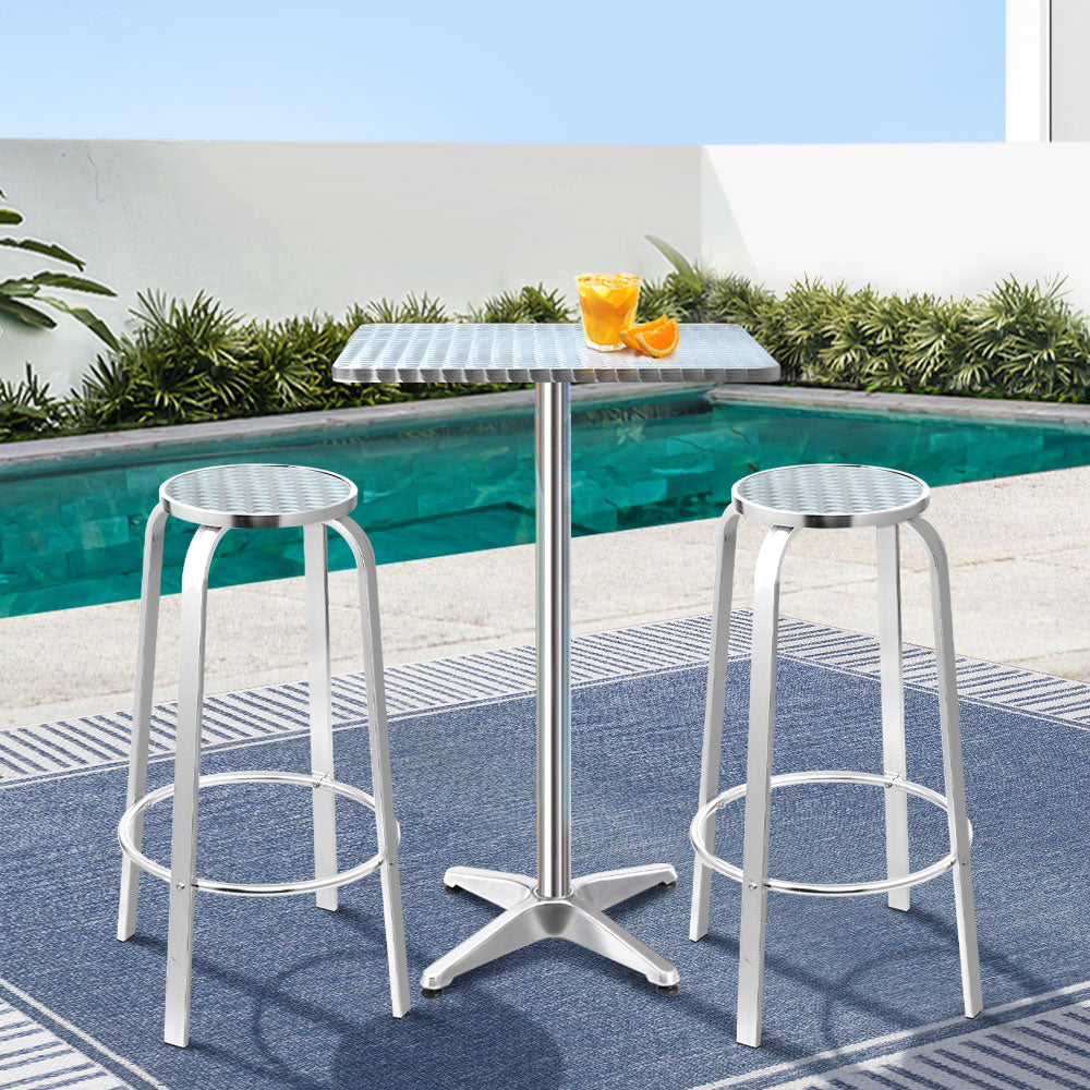 Gardeon Outdoor Bistro Set Bar Table Stools Adjustable Aluminium Cafe 3PC Square