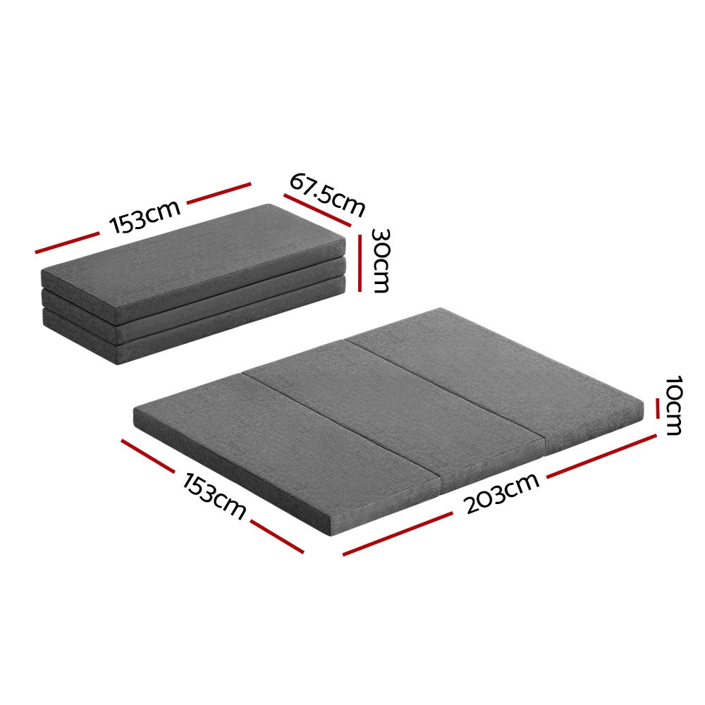 Giselle Bedding Foldable Mattress Folding Portable Bed Camping Mat Queen Grey