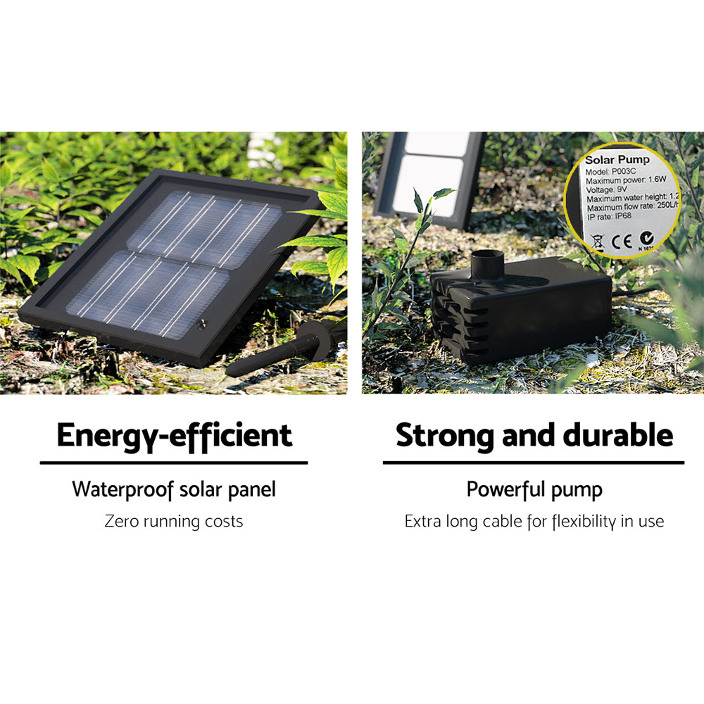 Gardeon 3 Tier Solar Powered Water Fountain - Black