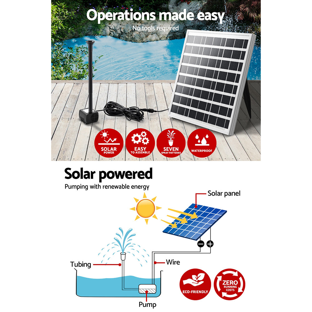 Solar Pond Pump Powered Outdoor Garden Water Pool Kit Large Panel 8.2 FT