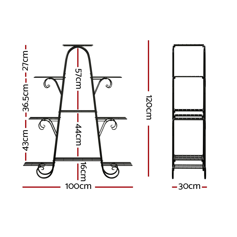 Artiss Plant Stand Outdoor Indoor Metal Flower Pots Rack Corner Shelf Black