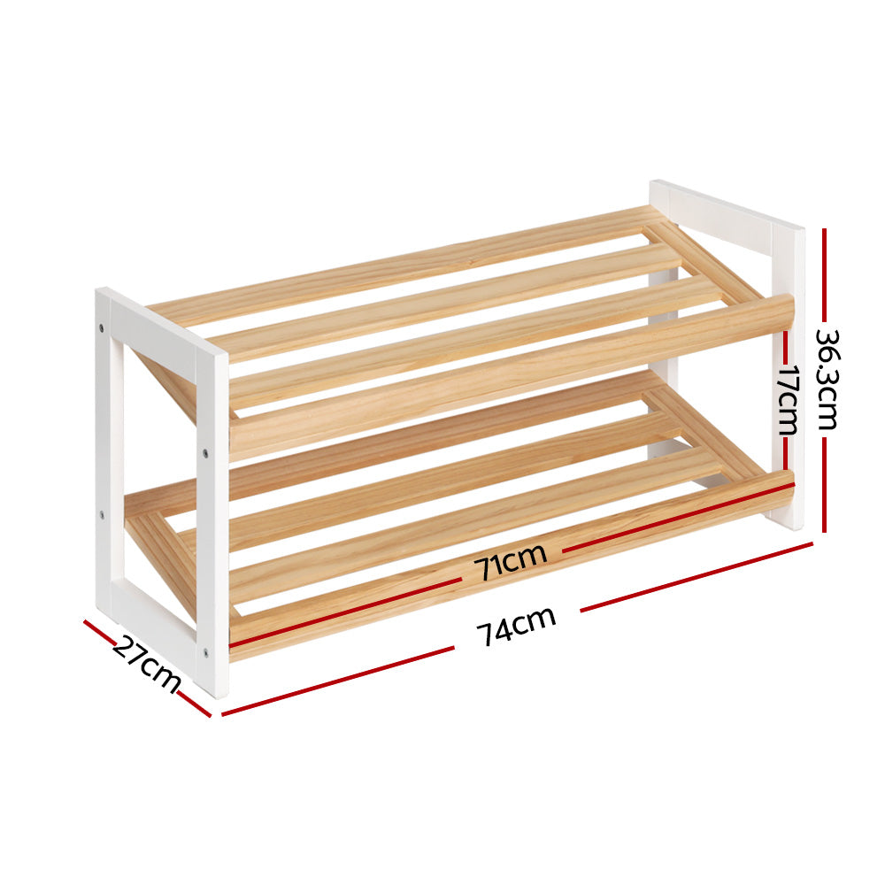 Artiss Shoe Rack Wooden Storage 2 Tier Tilted Shelves Stand Organizer Kara