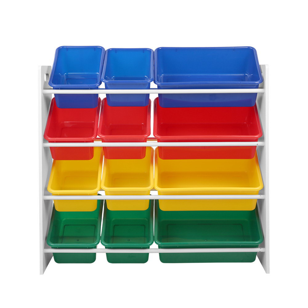 Keezi 12 Plastic Bins Kids Toy Organiser Box Bookshelf Storage Children Rack