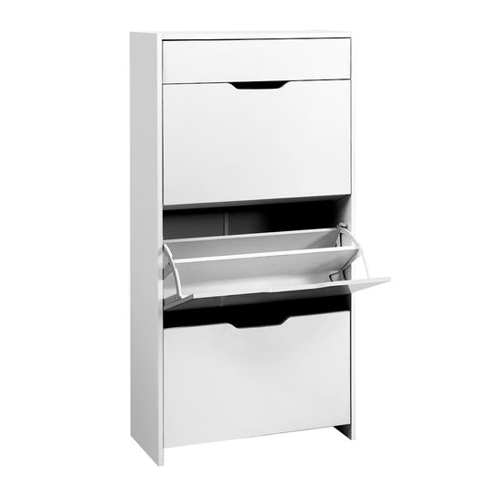 Artiss Shoe Cabinet 3 Tier Shoes Storage Drawer High Gloss White Rack Shelf