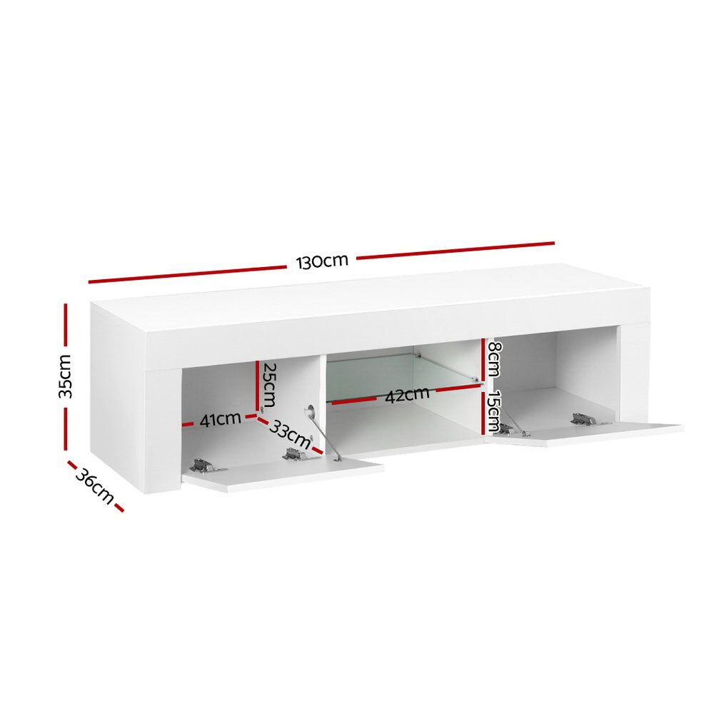 Artiss TV Cabinet Entertainment Unit Stand RGB LED Gloss Furniture 130cm White