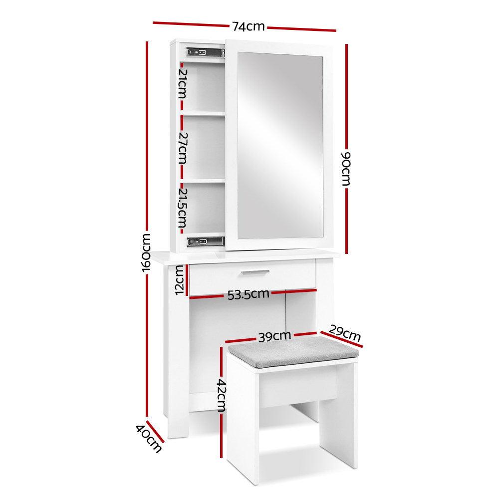 Artiss Dressing Table Mirror Stool Mirror Jewellery Cabinet Makeup Storage Desk