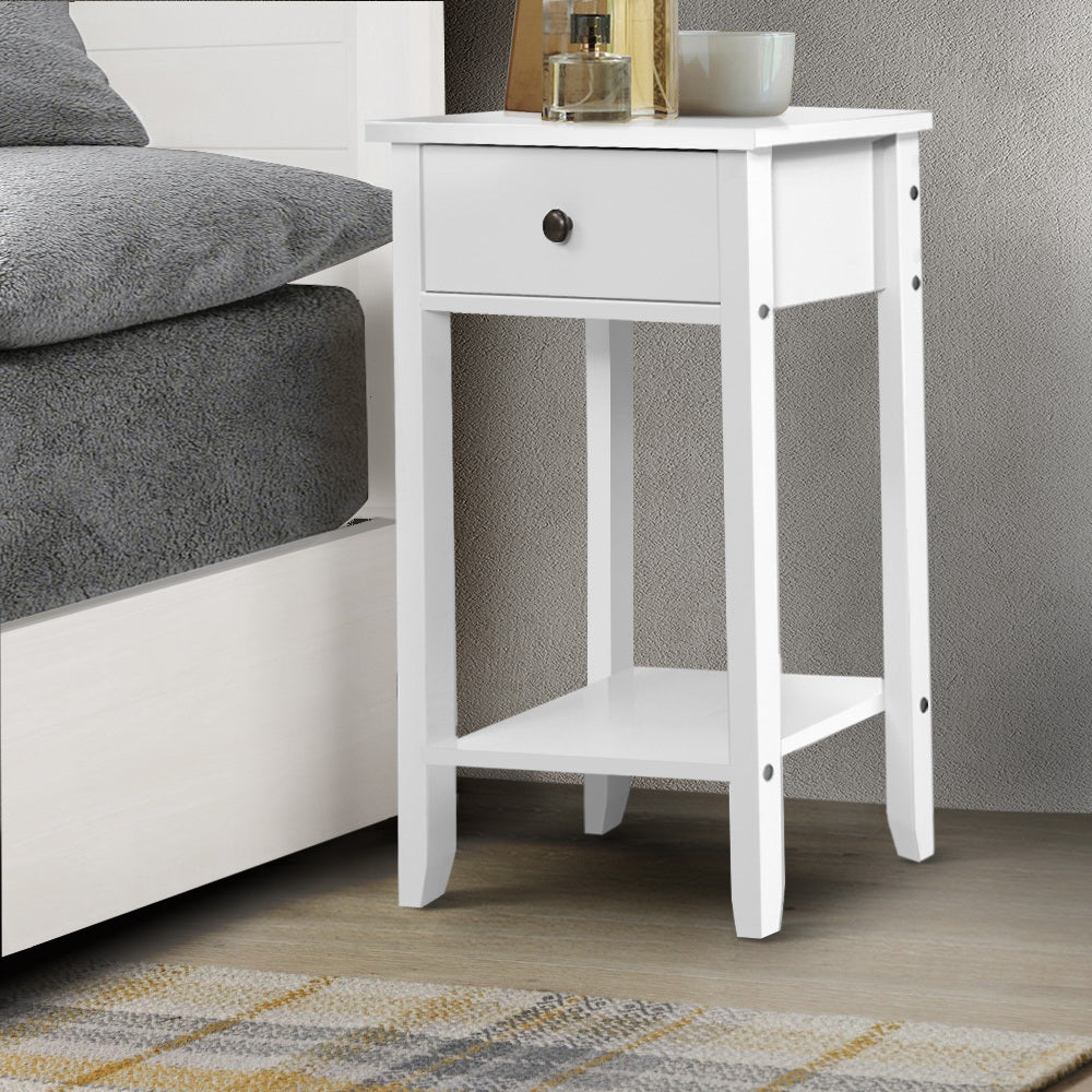 Bedside Tables Drawer Side Table Nightstand White Storage Cabinet White Shelf