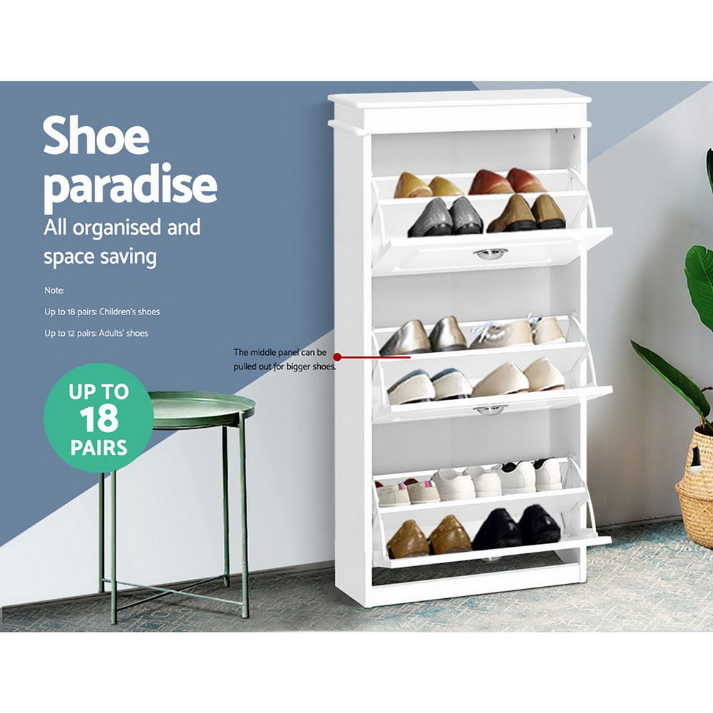 Artiss Shoe Cabinet Shoes Storage Rack White Organiser Shelf Cupboard 18 Pairs Drawer