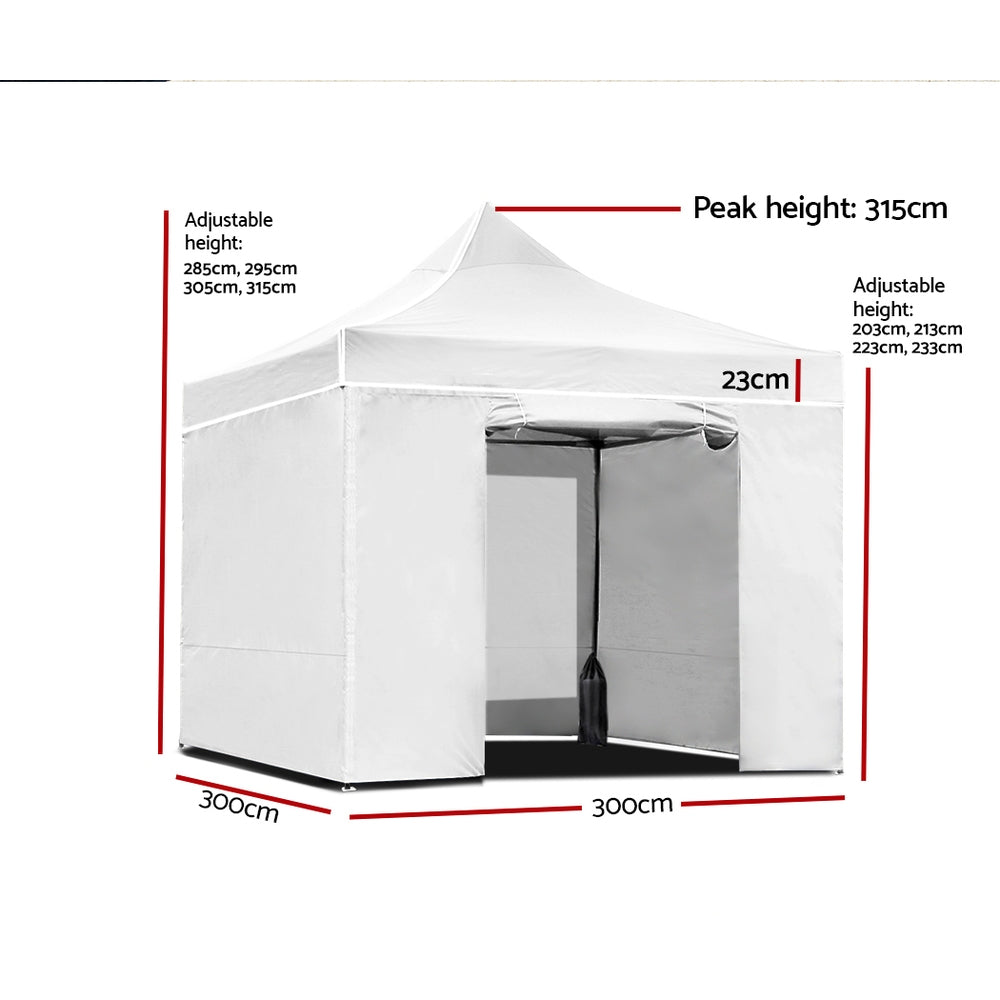 Instahut Gazebo Pop Up Marquee 3x3 Folding Wedding Tent Gazebos Shade White